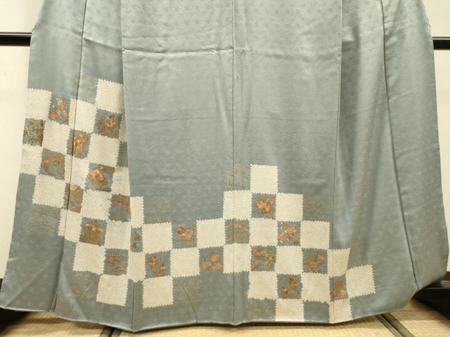 平和屋着物▼中国三大刺繍 スワトウ刺繍 汕頭刺繍 相良刺繍 訪問着 絞り 市松花文 金彩 正絹 逸品 DABG5884fe