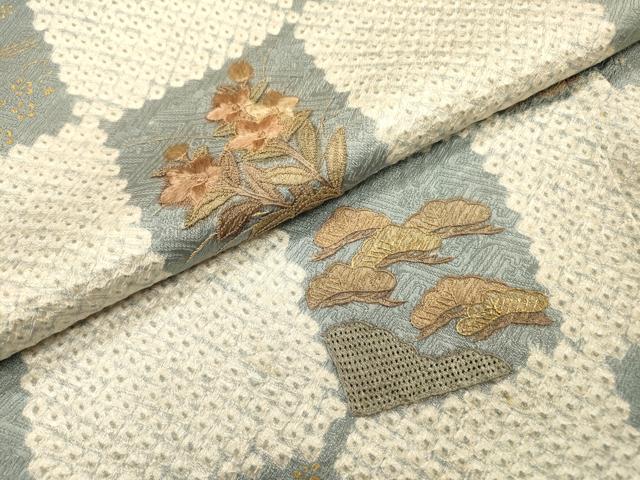 平和屋着物▼中国三大刺繍 スワトウ刺繍 汕頭刺繍 相良刺繍 訪問着 絞り 市松花文 金彩 正絹 逸品 DABG5884fe