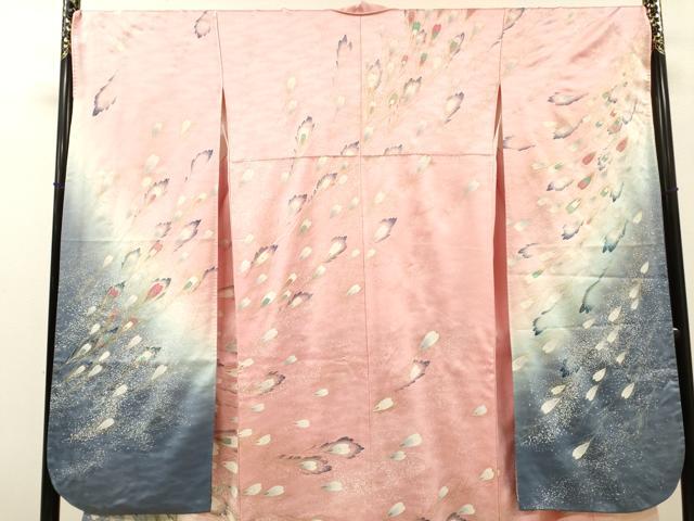 平和屋着物▼豪華振袖 駒刺繍 孔雀羽文 暈し染 金銀彩 正絹 逸品 DABG5888fe