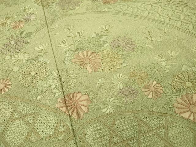 平和屋着物▼中国三大刺繍 スワトウ刺繍 汕頭刺繍 総刺繍 訪問着 籬菊文 正絹 逸品 DABG5890fe