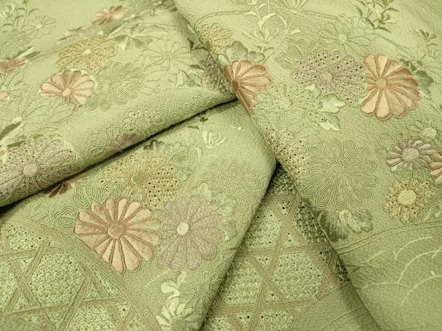 平和屋着物▼中国三大刺繍 スワトウ刺繍 汕頭刺繍 総刺繍 訪問着 籬菊文 正絹 逸品 DABG5890fe