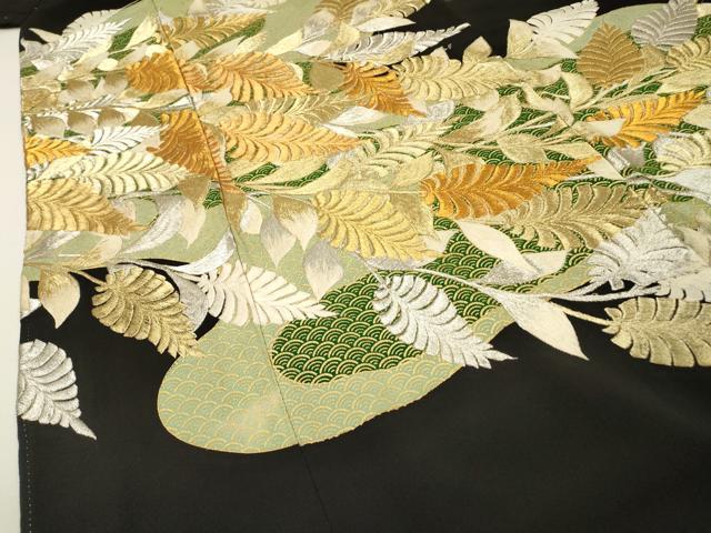 平和屋着物▼豪華黒留袖 刺繍 青海波草葉文 金銀糸 正絹 逸品 DABG5913fe