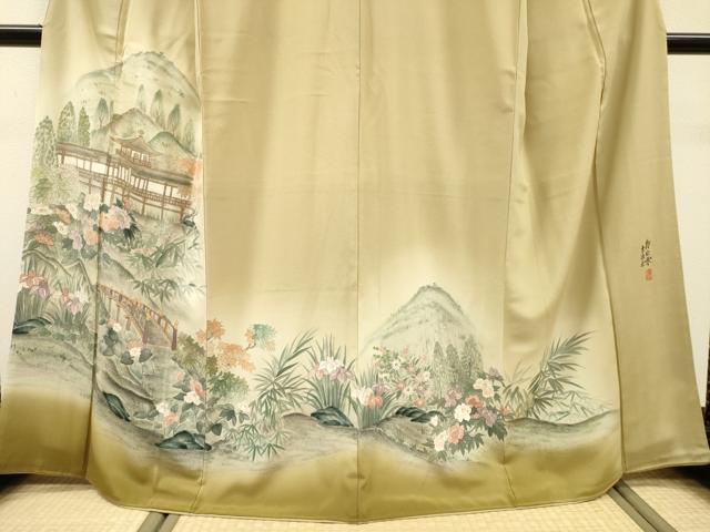 平和屋着物▼豪華色留袖 作家物 手描き 藤紅染 東海道 暈し染 正絹 逸品 DABG5922fe