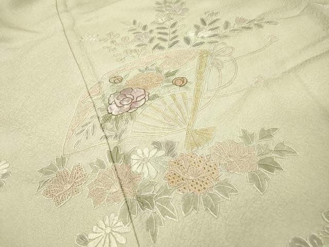 平和屋着物▼中国三大刺繍 スワトウ刺繍 汕頭刺繍 相良刺繍 総刺繍 訪問着 扇面花文 金糸 さが美扱い 正絹 逸品 DABG5948fe