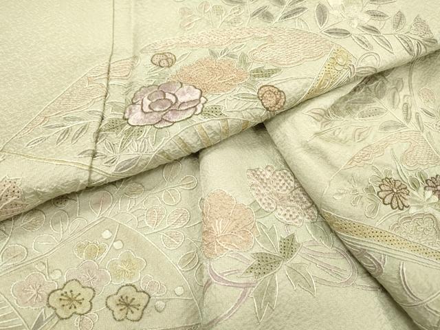 平和屋着物▼中国三大刺繍 スワトウ刺繍 汕頭刺繍 相良刺繍 総刺繍 訪問着 扇面花文 金糸 さが美扱い 正絹 逸品 DABG5948fe