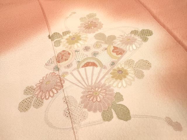 平和屋着物▼中国三大刺繍 スワトウ刺繍 汕頭刺繍 相良刺繍 総刺繍 訪問着 扇面菊文 暈し染 正絹 逸品 DABG5959fe