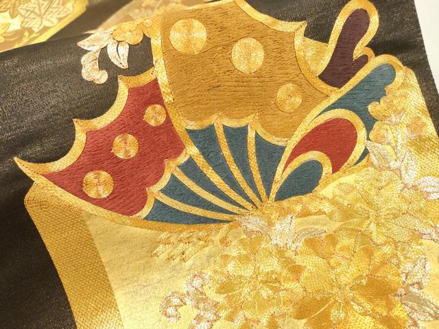平和屋着物▼全通柄袋帯 駒刺繍 延寿蝶浪漫 金糸 正絹 逸品 DABG5993fe