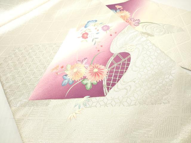 平和屋着物◎九寸名古屋帯 総刺繍 吉祥草花文 銀糸 正絹 逸品 DABG6056xg