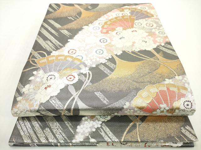 平和屋着物◎佐賀錦 六通柄袋帯 うたげ 飛鶴扇子花文 金銀糸 正絹 逸品 DABG6085xg