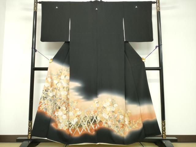 平和屋着物■豪華黒留袖 籬草花文 暈し染め 金彩 正絹 逸品 DABG6126xg