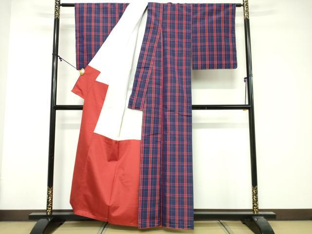 平和屋着物■本場縞大島紬 格子 正絹 逸品 DABG6132xg