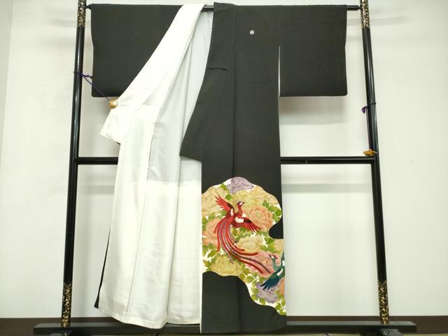 平和屋着物■豪華黒留袖 刺繍 鳳凰花文 金彩 正絹 逸品 DABG6147xg