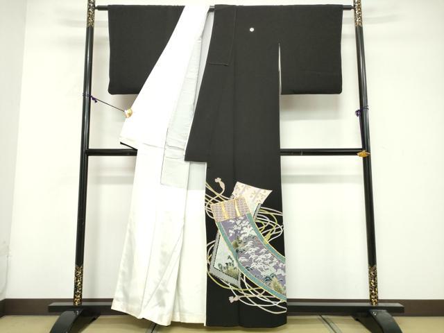 平和屋着物■豪華黒留袖 駒刺繍 吉祥蒔絵草花文 金彩 正絹 逸品 DABG6155xg