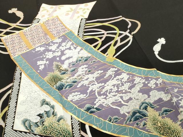 平和屋着物■豪華黒留袖 駒刺繍 吉祥蒔絵草花文 金彩 正絹 逸品 DABG6155xg