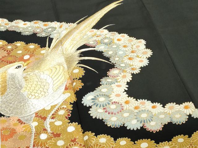平和屋着物■豪華黒留袖 刺繍 花鳥文 金銀糸 正絹 逸品 DABG6166xg