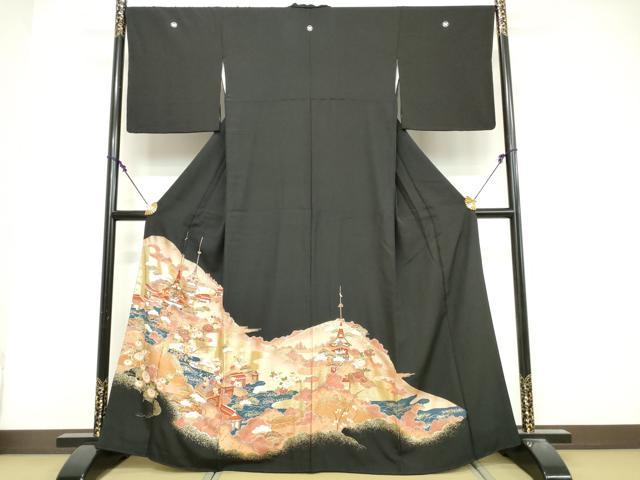 平和屋着物■豪華黒留袖 遠山風景花文 金彩 正絹 逸品 DABG6172xg