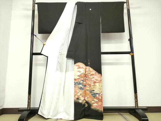 平和屋着物■豪華黒留袖 遠山風景花文 金彩 正絹 逸品 DABG6172xg