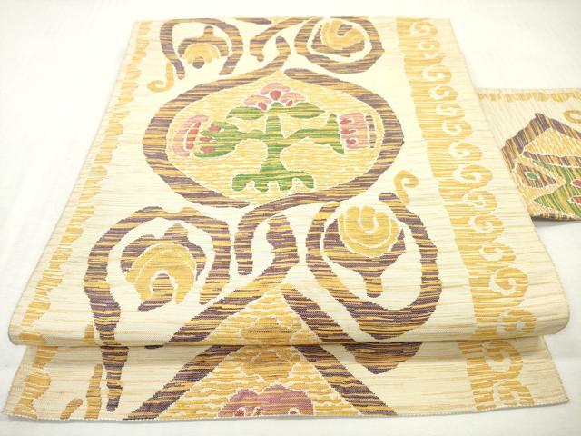 平和屋着物◎八寸名古屋帯 更紗花文 正絹 逸品 DABG6305xg
