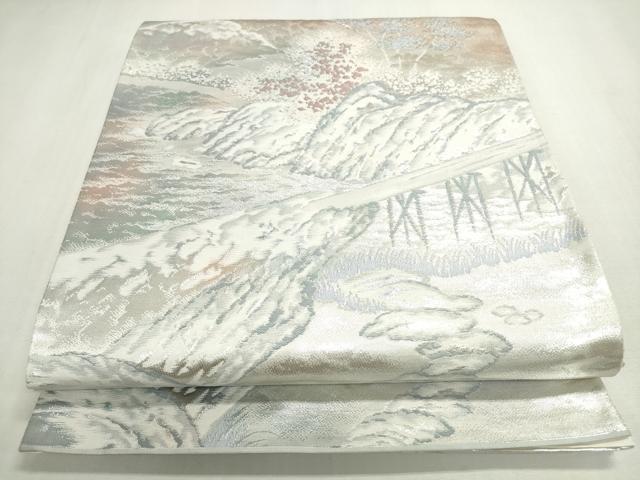 平和屋着物◎六通柄袋帯 東海道五十三次 銀糸 正絹 逸品 DABG6373xg