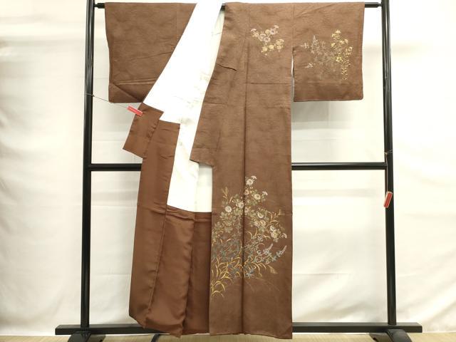 平和屋着物■訪問着 手描き 草花文 正絹 逸品 DABG6637ya