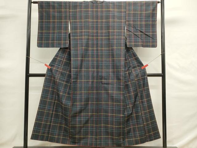 平和屋着物■上質な紬 格子 正絹 逸品 DABG6658cd
