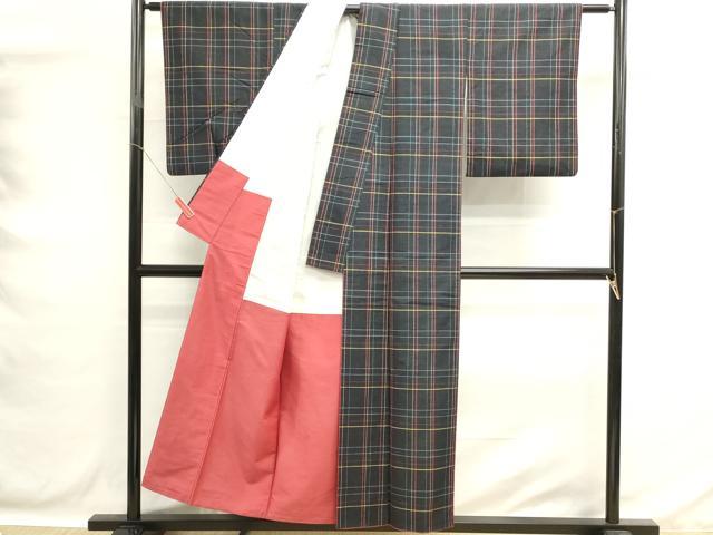 平和屋着物■上質な紬 格子 正絹 逸品 DABG6658cd