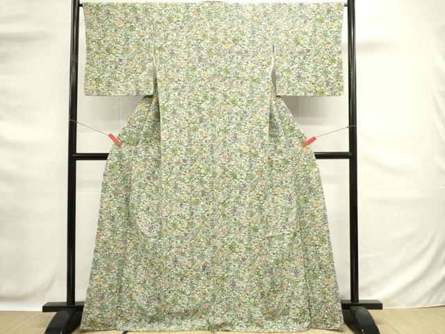 平和屋着物■上質な小紋 型染め 舞葉文 鬼しぼ縮緬 正絹 逸品 DABG6669cd