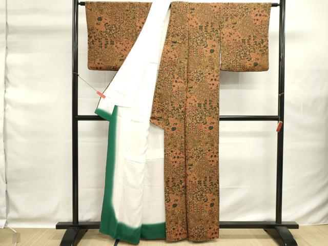 平和屋着物■上質な小紋 切嵌更紗花文 鬼しぼ縮緬 正絹 逸品 DABG6703cd