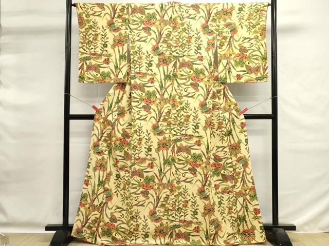 平和屋着物■上質な小紋 型染め 花蝶文 正絹 逸品 DABG6738cd