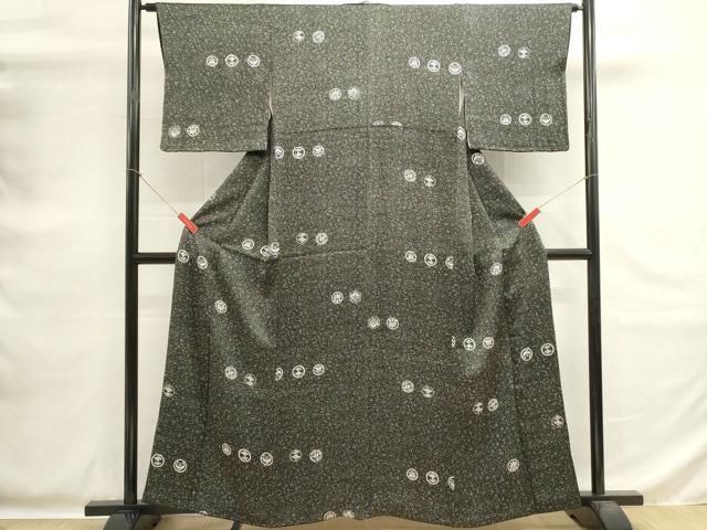 平和屋着物■上質な小紋 家紋並べ 黒地 正絹 逸品 DABG6849cd