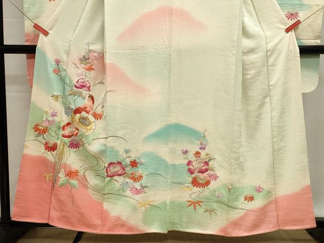 平和屋着物■豪華振袖 総刺繍 駒刺繍 花鳥文 暈し染め 金銀糸 正絹 逸品 DABG6877cd