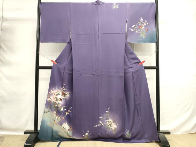 平和屋着物■訪問着 流水枝花文 鶴 暈し染め 金彩 正絹 逸品 DABG6886cd