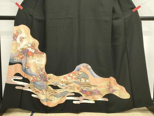 平和屋着物■豪華黒留袖 駒刺繍 花鳥文 正絹 逸品 DABG6914cd