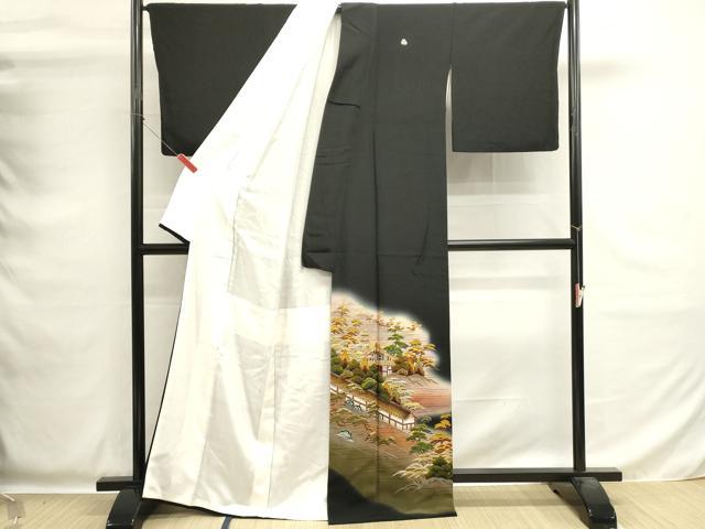 平和屋着物■豪華黒留袖 駒刺繍 風景文 暈し染め 金銀彩 正絹 逸品 DABG6915cd