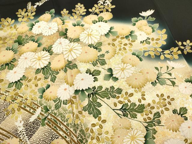 平和屋着物■豪華黒留袖 駒刺繍 万寿染 渡橋花文 暈し染め 金銀彩 正絹 逸品 DABG6934cd