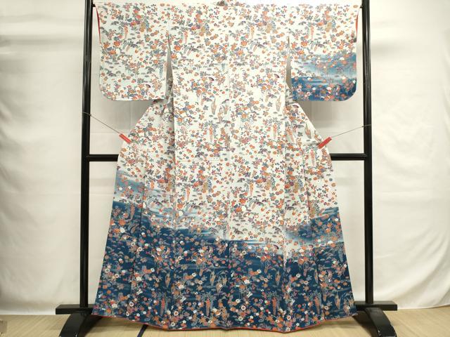 平和屋着物■訪問着 草花文 暈し染め 鬼しぼ縮緬 正絹 逸品 DABG6935cd