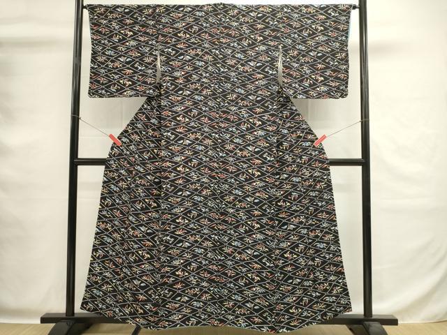 平和屋着物■上質な小紋 蜀江花文 黒地 正絹 逸品 DABG6953cd