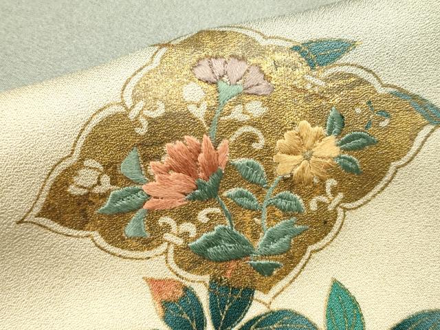 平和屋着物■訪問着 刺繍 向かい鳥花文 暈し染め 金彩 正絹 逸品 DABG6958cd