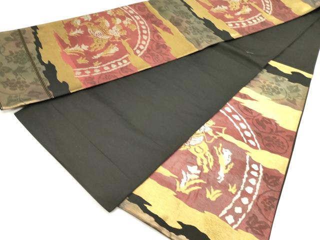 平和屋着物◎六通柄袋帯 狩猟文 黒地 金糸 正絹 逸品 DABG6989cd