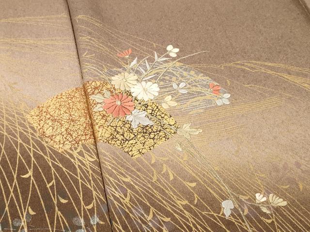 平和屋着物■訪問着 刺繍 地紙草花文 暈し染め 金銀彩 正絹 逸品 DABG7053zy