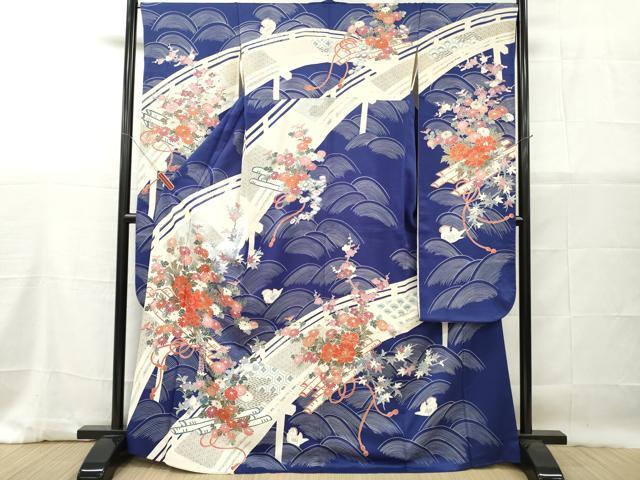 平和屋着物■豪華振袖 刺繍 渡橋花筏文 金彩 正絹 逸品 DABG7071zy