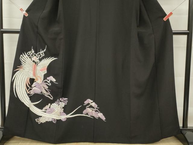 平和屋着物■黒留袖 駒刺繍 総刺繍 尾長鳥花松文 金銀糸 洗える着物 DABG7083zy