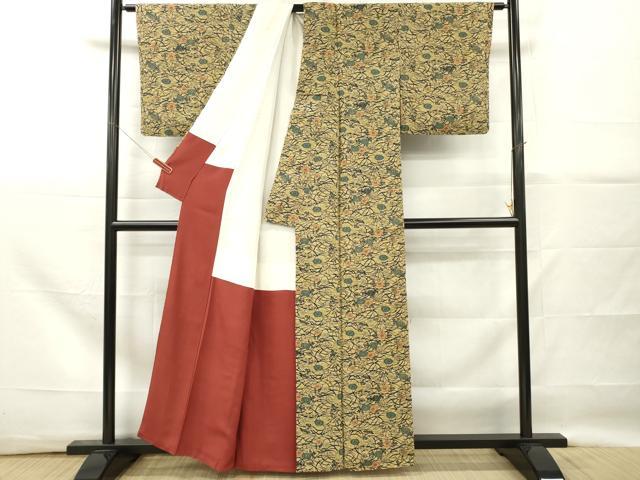 平和屋着物■上質な小紋 型染め 草花文 正絹 逸品 DABG7093zy