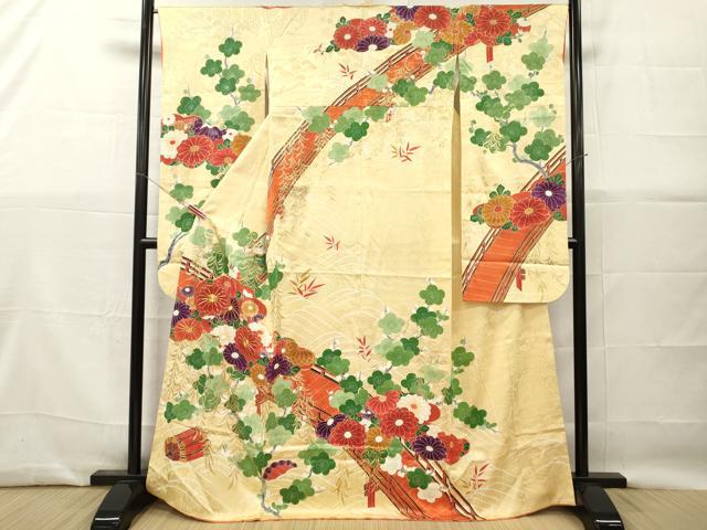 平和屋着物■豪華振袖 駒刺繍 渡橋草花文 金彩 正絹 逸品 DABG7105zy