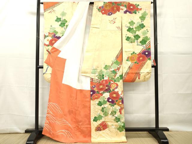 平和屋着物■豪華振袖 駒刺繍 渡橋草花文 金彩 正絹 逸品 DABG7105zy