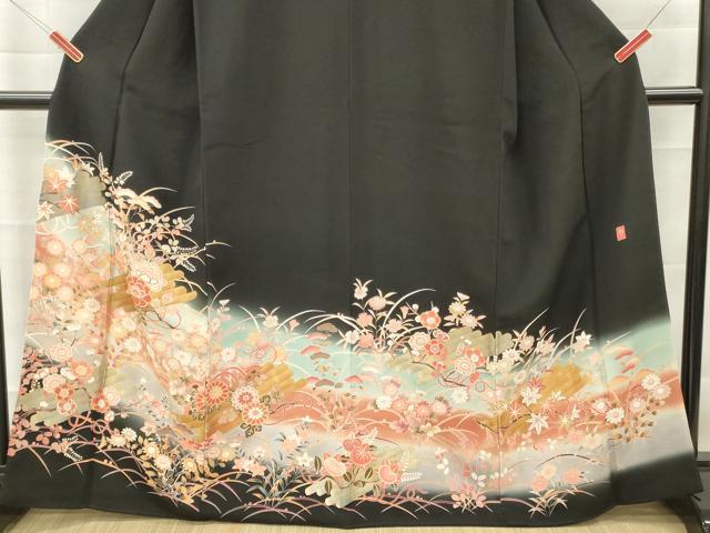 平和屋着物■豪華黒留袖 作家物 花筏文 暈し染め 金彩 三越扱い 正絹 逸品 DABG7120zy