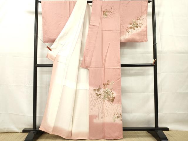 平和屋着物■訪問着 手描き 刺繍 草花文 暈し染め 金彩 正絹 逸品 DABG7123zy