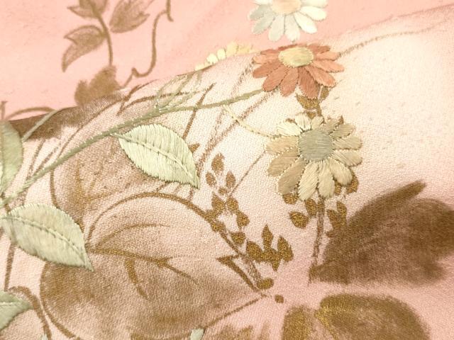 平和屋着物■訪問着 手描き 刺繍 草花文 暈し染め 金彩 正絹 逸品 DABG7123zy