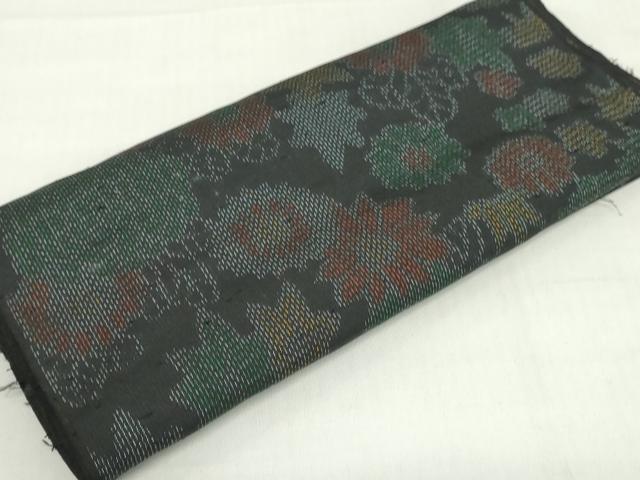 平和屋着物▼紬 反物 着尺 草花文 黒地 逸品 未使用 DABG7158zy