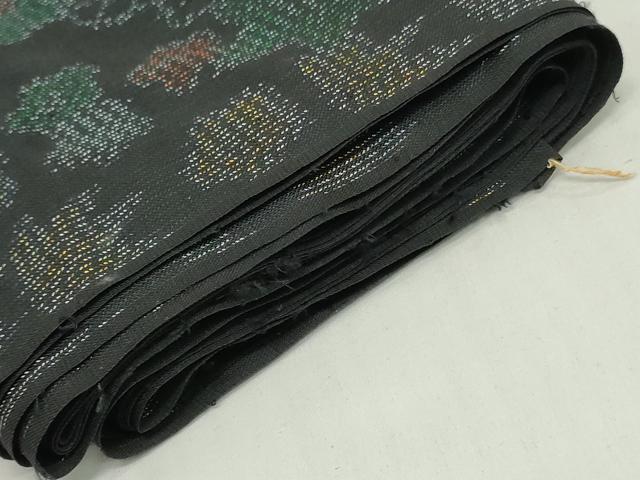 平和屋着物▼紬 反物 着尺 草花文 黒地 逸品 未使用 DABG7158zy
